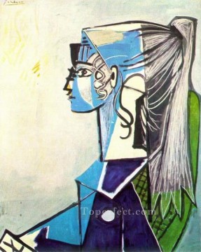Retrato de Sylvette David 24 au fauteuil vert 1954 Cubista Pinturas al óleo
